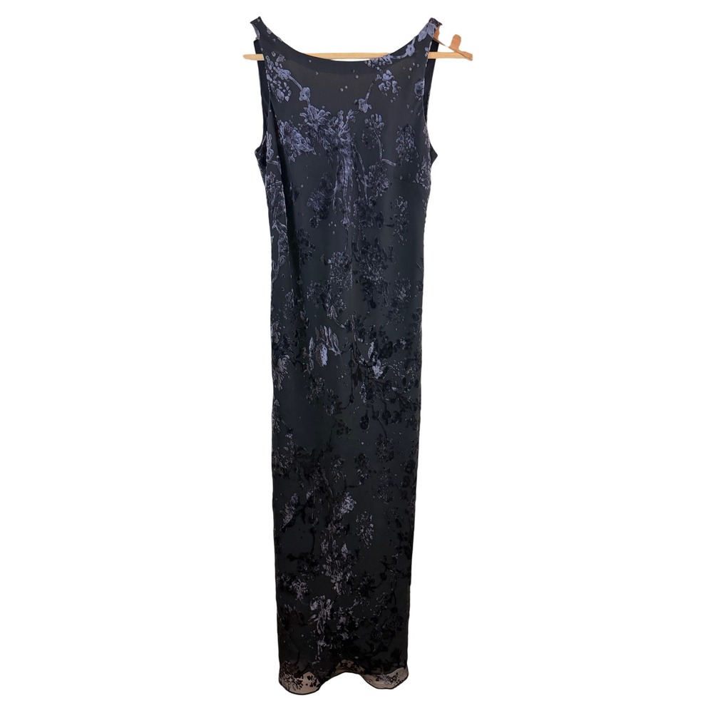 Ann Taylor Floral Velvet Burnout Maxi Dress Women 2 Black Vintage V Back